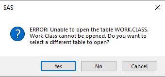 ERROR: Unable to open the table [...]. [...] cannot be opened. Do you want to select a different table to open?