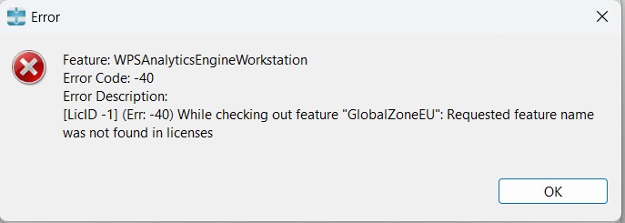 Altair SLC Error Message Window